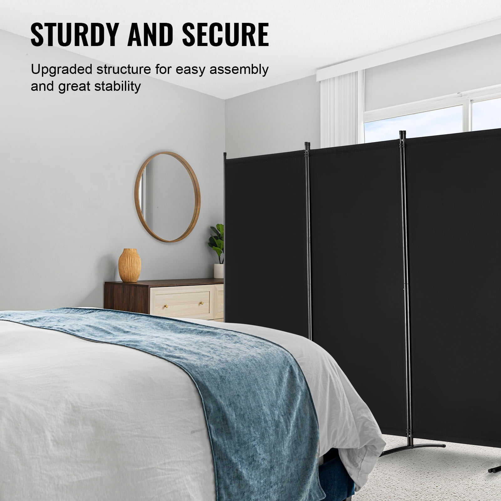 KFFKFF Space Separator, Quadruple Panel Divider, Foldable Privacy Barrier and Detachable Space Segregator for Room Division, Independent Space Dividers for Workspace, Sleeping Area, Study, Ebony