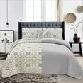 thumbnail image 3 of Hannah Linen Queen Quilt Set - Microfiber 4 Piece Quilt with 1 Shams and 2 Decorative Pillow (Queen, Taupe Greyson), 3 of 9