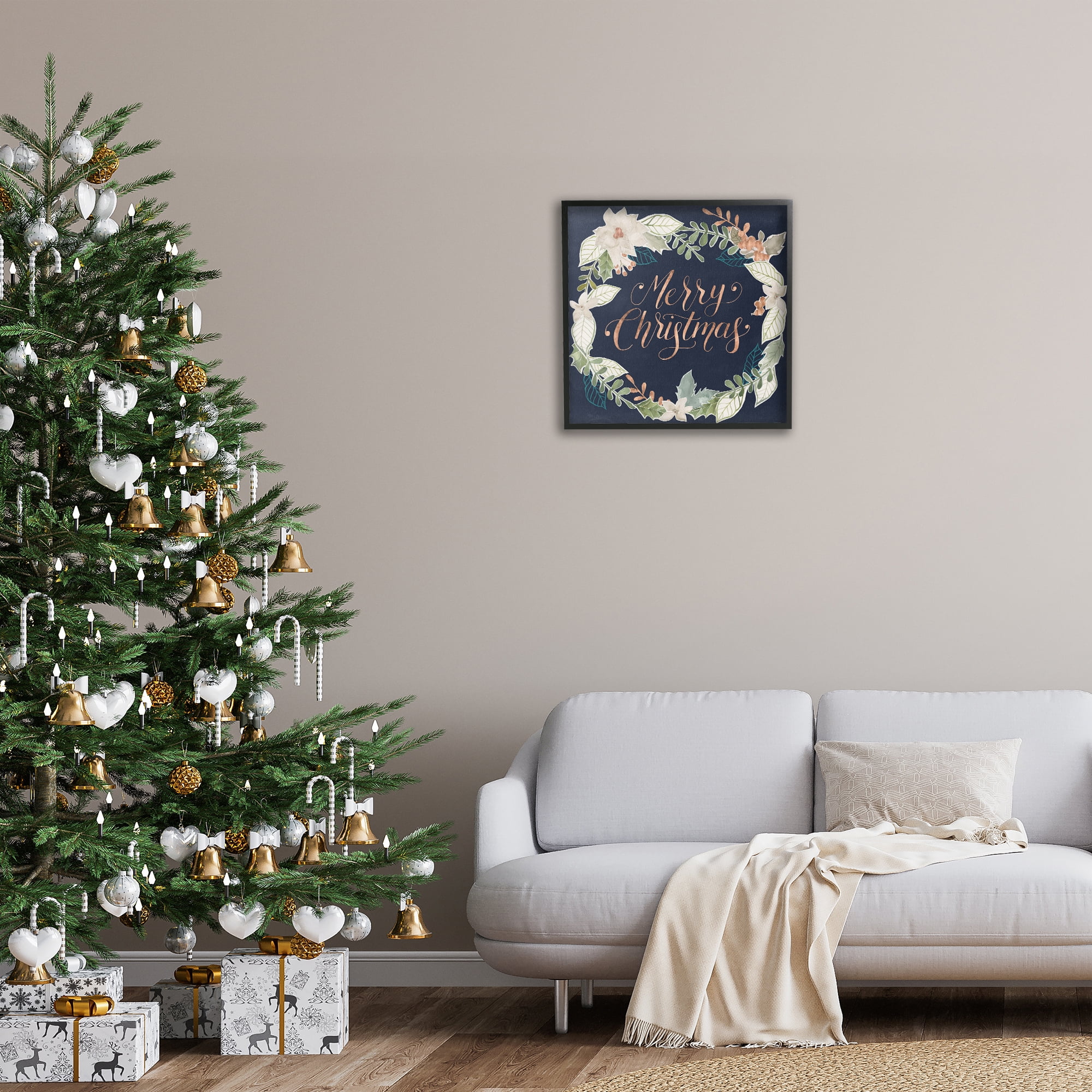 Stupell Industries Traditional Christmas Wreath Holiday Painting Black Framed Art Print Wall Art, 24 x 24
