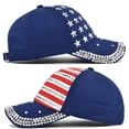 thumbnail image 6 of NMMUED American Flag Hats Adjustable Rhinestone Baseball Cap Usa Patriotic Embroidered Baseball Trucker Hat Fourth of July Accessories Navy One Size, 6 of 9