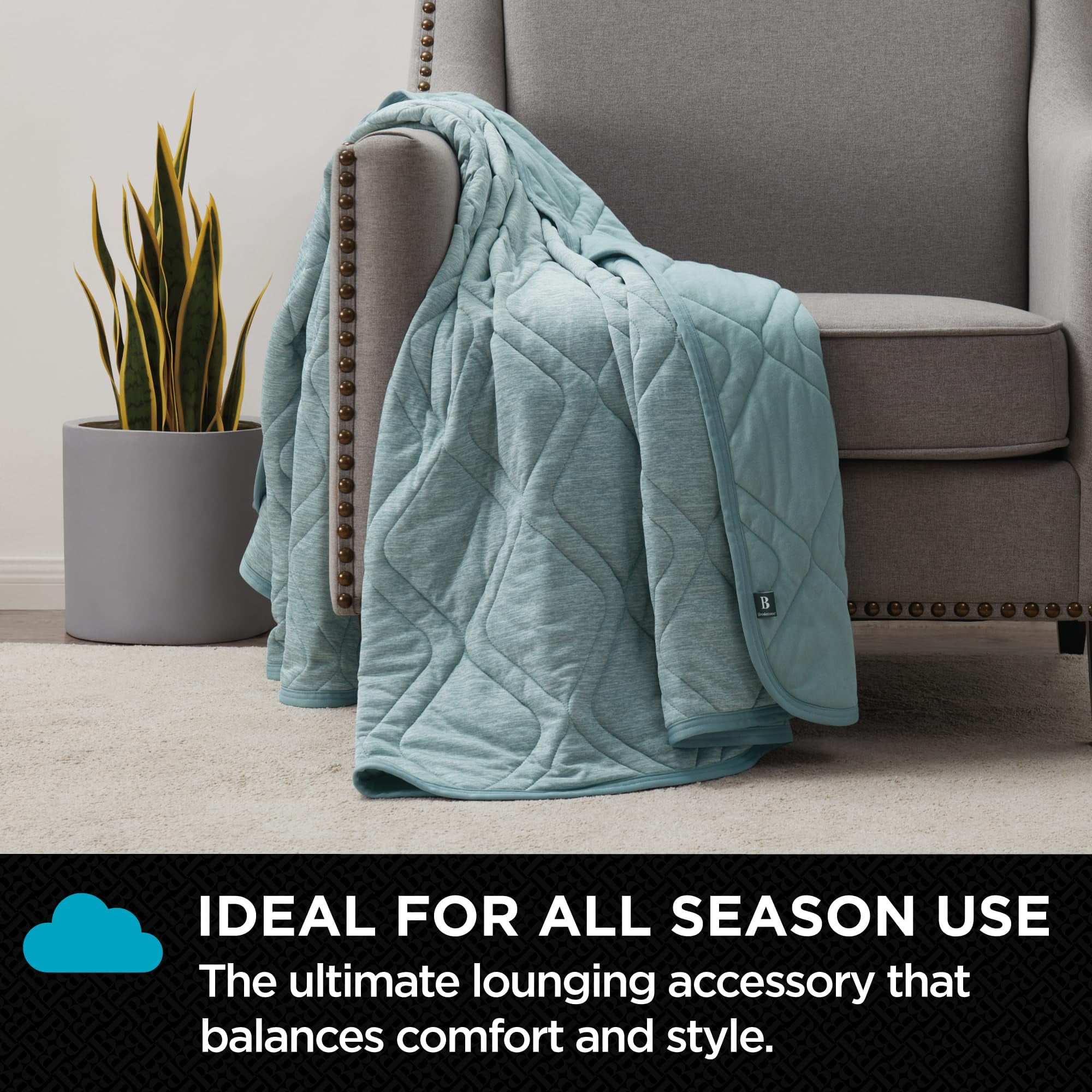 Brookstone Cooling Comfort Throw - Innovative Cooling Dual-Sided Throw - Oversized Cool Blanket for Hot Sleepers - for Sleeping - Nylon and Polyethylene Cooling Blanket - Green Milieu