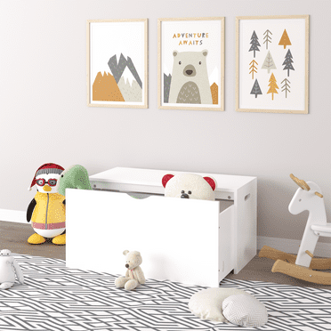 Yoneston Kids Toy Storage Organizer with Wheels, Wooden Toy Chest with Pull Out Organizer for Nursery, Bedroom or Playroom, White