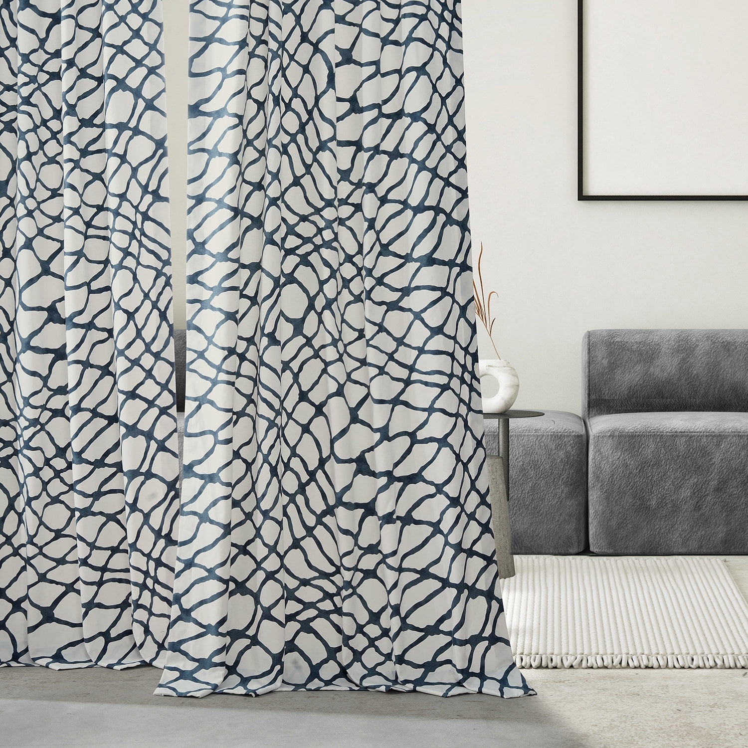 Ellis Blue Printed Cotton Twill Curtain (1 Panel), Ellis Blue, 50W X 108L