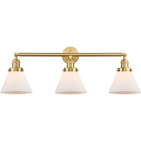 

Satin Gold Tone Bathroom Vanity 32 Wide Matte White Cased Glass Steel/Cast Brass/Glass Medium Base LED 3 Light Fixture