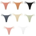 thumbnail image 4 of Womens Ice Silk Unseamed Thongs Low Waist High Cut Bikinis Underwear Hipsters T Back Panties, 4 of 9