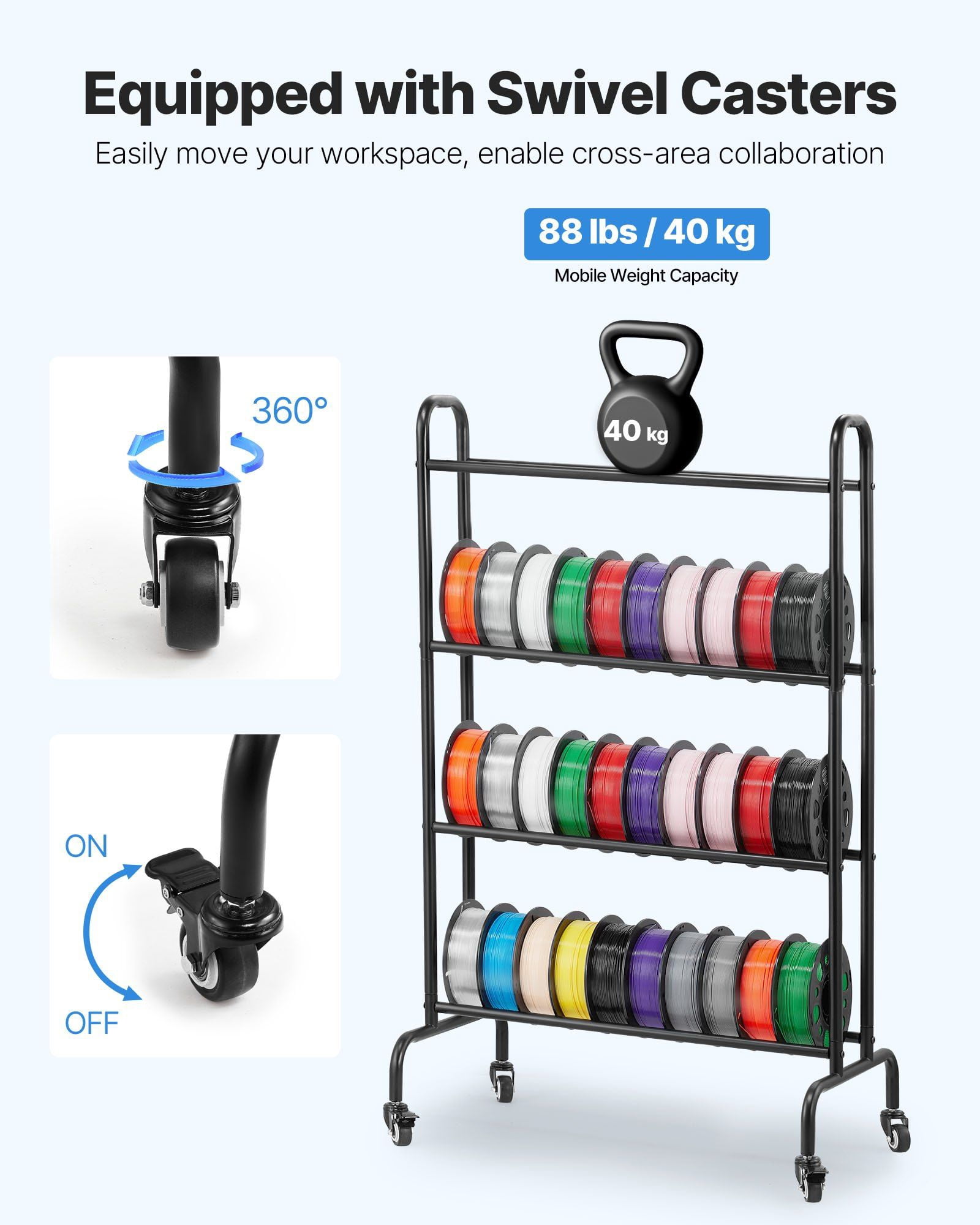 Large Capacity 3D Printer Filament Spool Holder, Stackable 4-Tier Rack for PLA, ABS, PETG Filament Storage