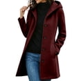 thumbnail image 2 of Fanshiluo Women's Hooded Mid Length Single Breasted Coat, Casual Outerwear with Pockets for Fall Winter,Size S-3XL, 2 of 6