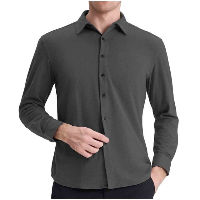 Long Sleeve Shirts for Men, Solid Color Lapel Button Cardigan with Fleece Lining