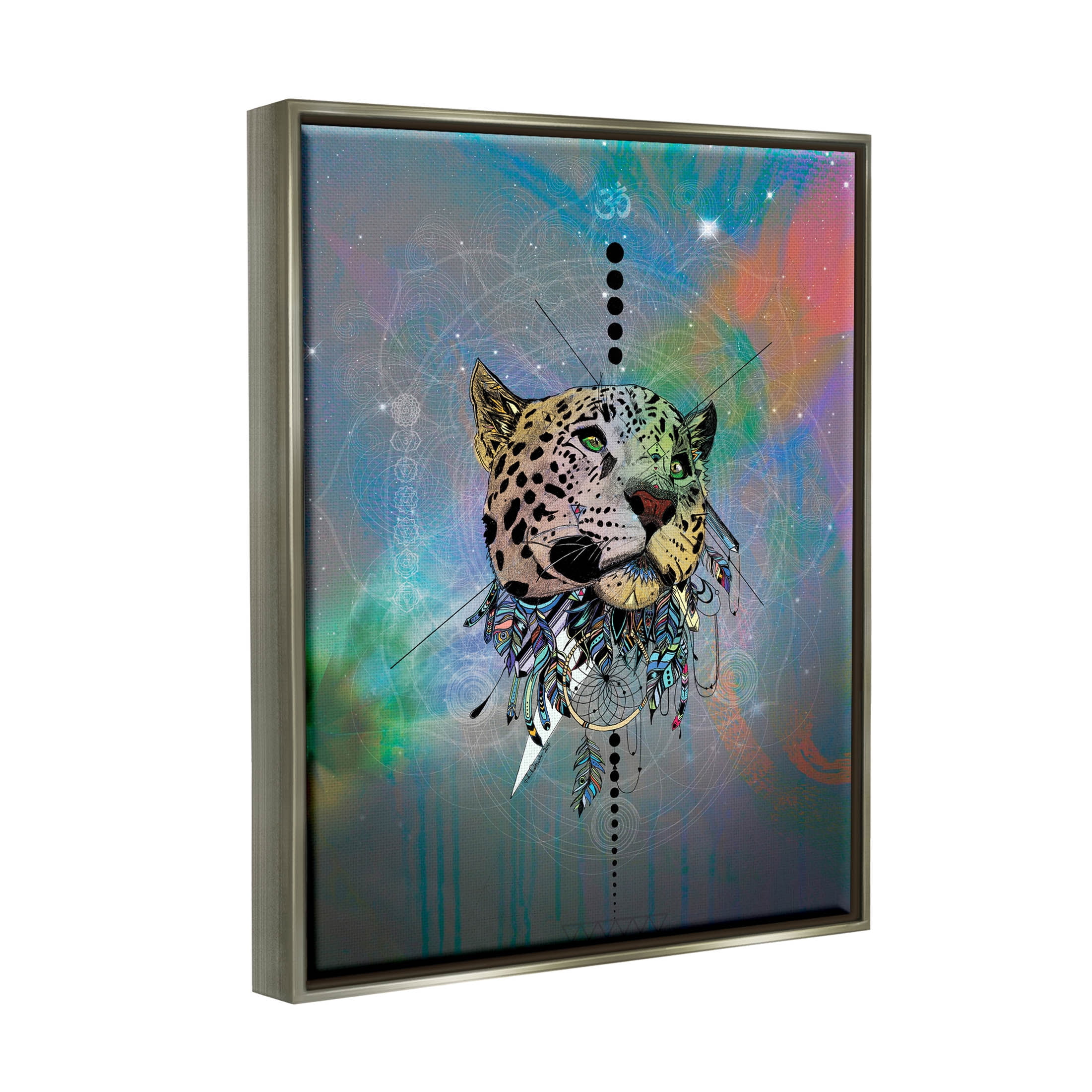 Stupell Industries Fractal Dreamcatcher Jaguar Graphic Art Luster Gray Floating Framed Canvas Print Wall Art, Design by Karin Roberts