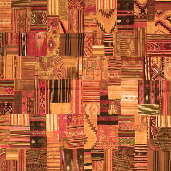 Ahgly Company Indoor Square Patchwork Orange Transitional Area Rugs, 7' Square