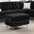 thumbnail image 5 of Sectional 3-Seaters Sofa with Chaise, Storage Ottoman, Metal Legs and Copper Nails,Two White Pillows ,Black, 5 of 28