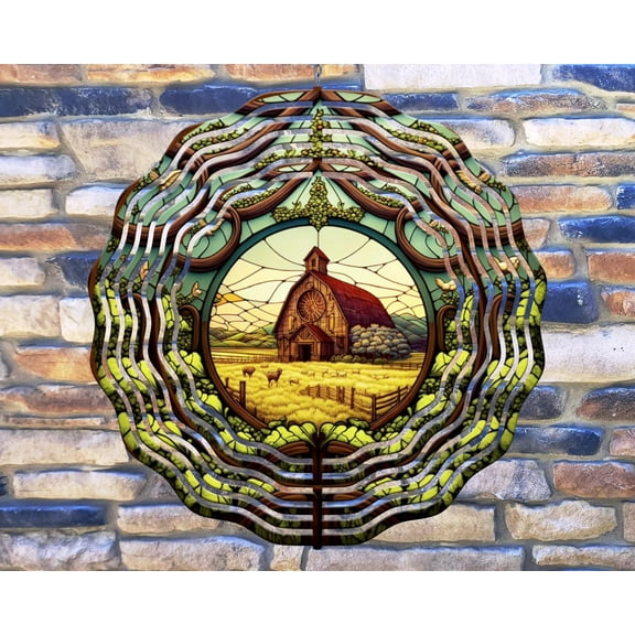 10 Inch Country Farm Animal Barn Stained Glass Look Hanging Wind Spinner Yard Decor Aluminum Sublimated Garden Art Indoor Outdoor 3D Kinetic …