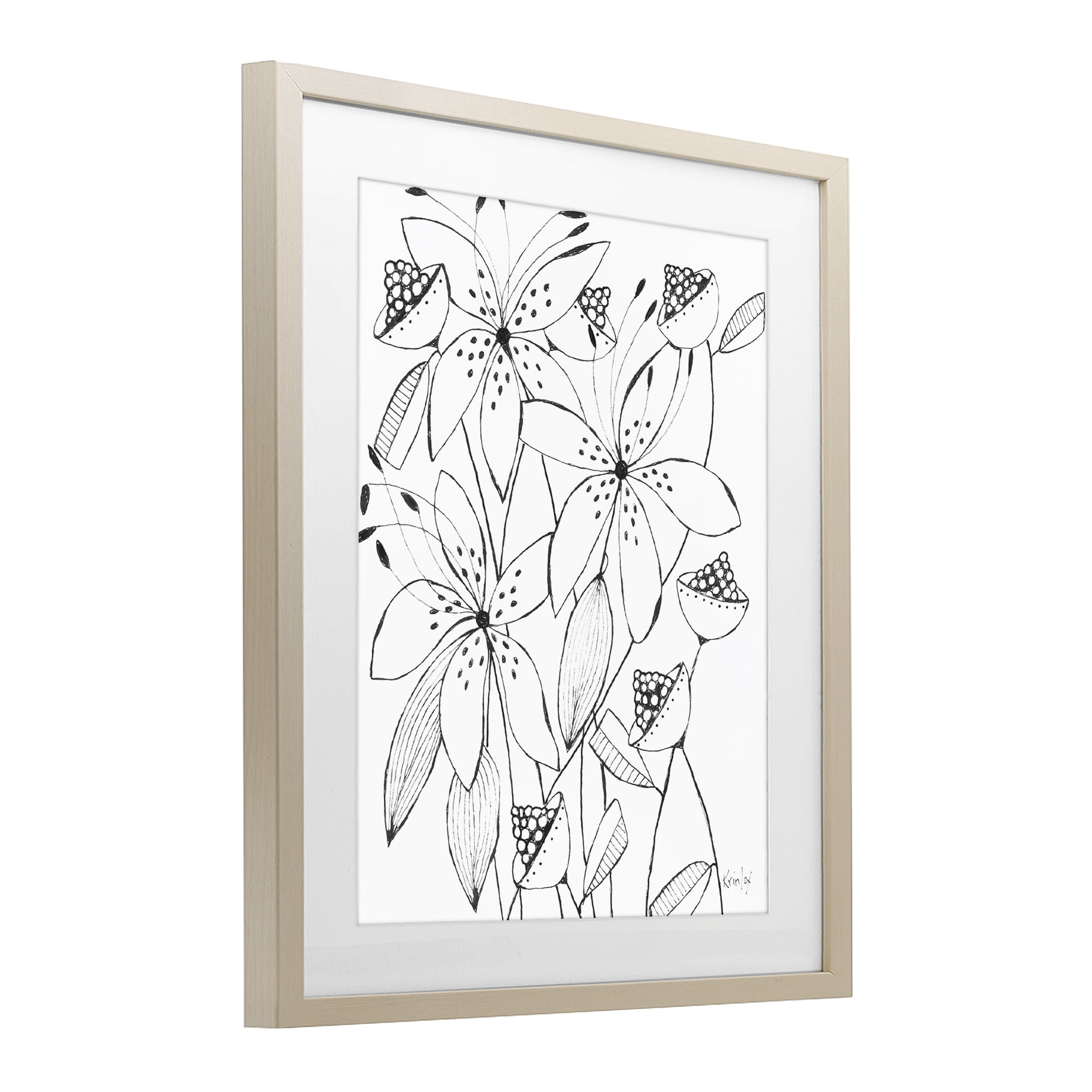 Stupell Industries Open Blooms Outline Birch Framed Print Under Glass, design by Krinlox