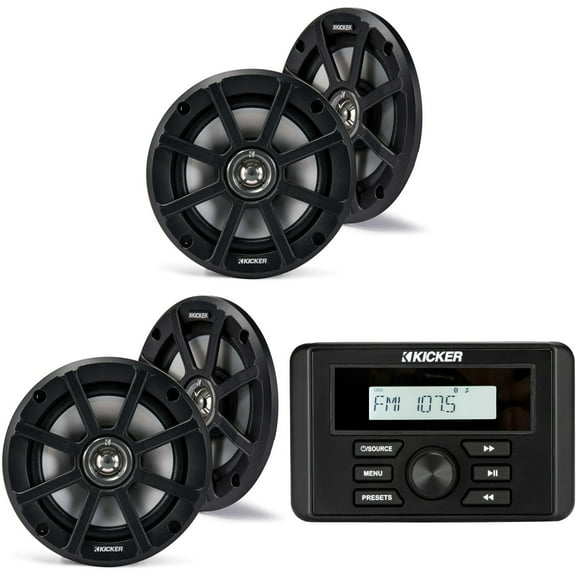 Kicker 46KMC3 Marine Gauge-Style Source & (2 Pair ) 51PSC654 6.5" Powersports Speakers bundle