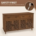 thumbnail image 4 of LFGUIZO 59″ Walnut Retro Sideboard with 4 Heart Shaped Carved Doors, 2 Drawers and 2 Adjustable Shelves, Dining Room,Living Room, TV Cabinet, 4 of 6