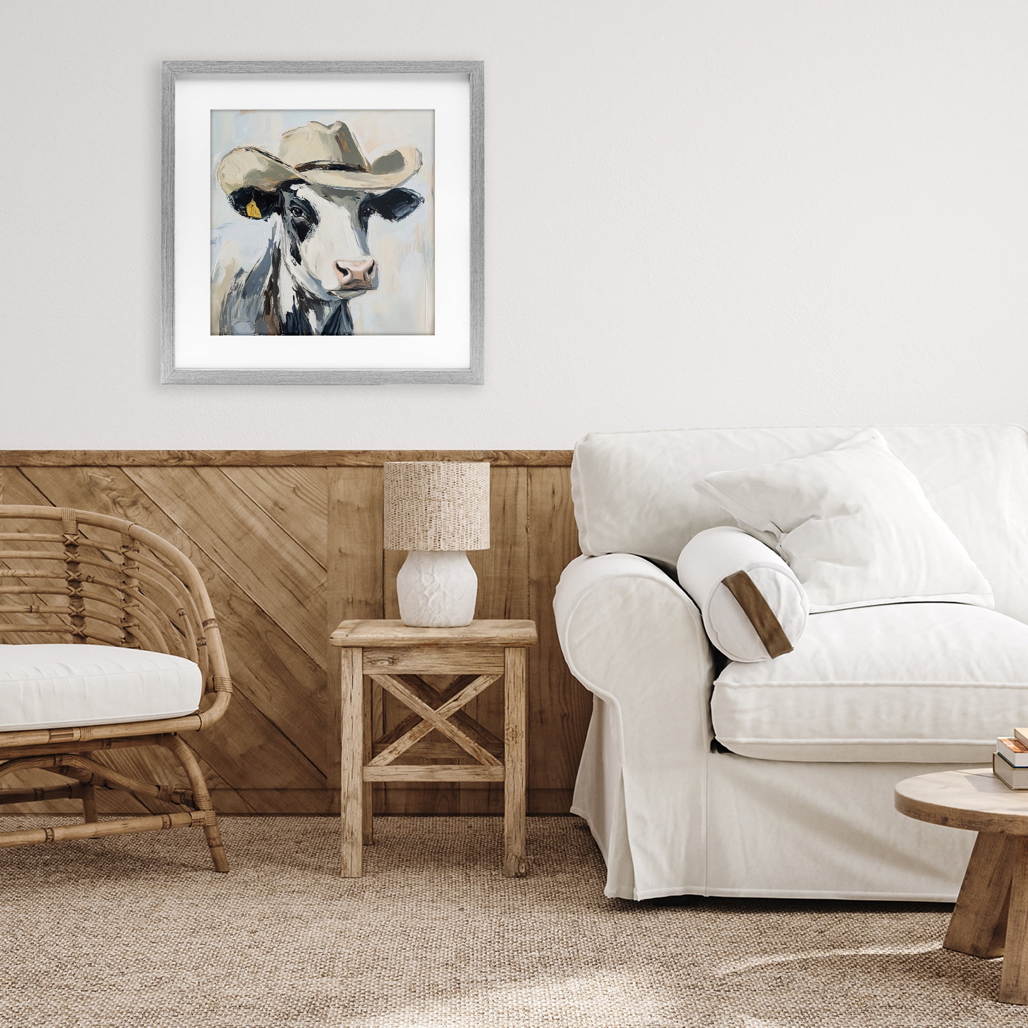Stupell Industries Cowboy Carl Cow Gray Framed Print Under Glass, design by Tina LeCour