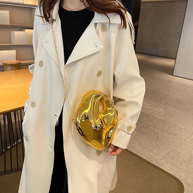 Embrague Metálico Brillante Bolso Hombro Elegante Mano Acrílico Cartera Correa Cadena Geométrica Al Aire Libre