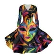 thumbnail image 5 of JGNGSHN Casual Mardi Gras Womens Dresses Fashion Long Sleeve V Neck Carnival Mask Printed Dress Pleated Parade Dress, 5 of 6