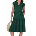 thumbnail image 2 of Womens Summer Dress Ruffle Sleeve V Neck Midi Dresses Tiered Boho Beach Sundress Dark Green L, 2 of 7