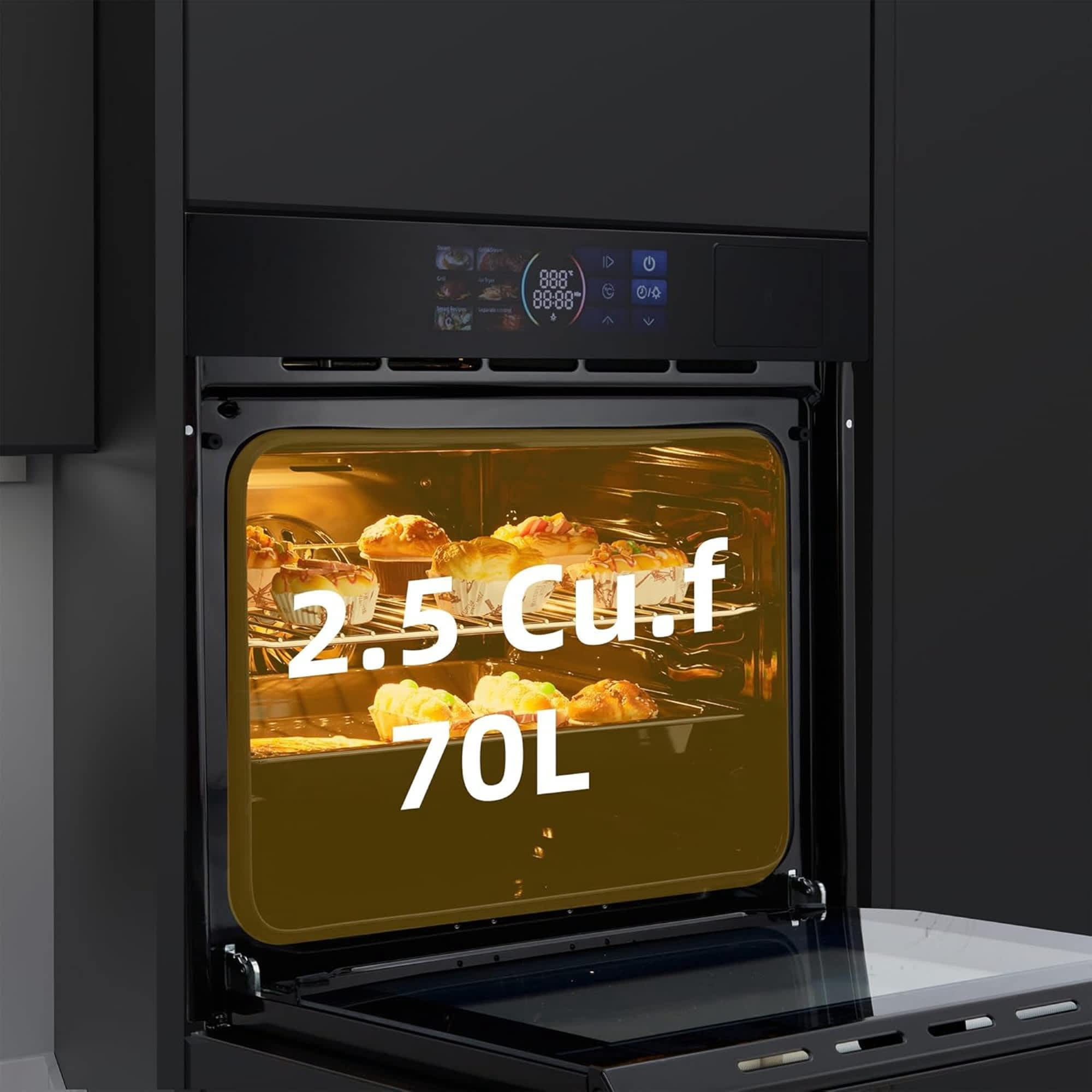 EastVita 24Inch Single Wall Oven 2.5 Cu.ft. Built-in Electric Wall Oven with 8 Cooking Functions 360 Touch Control Timer Color Screen Black