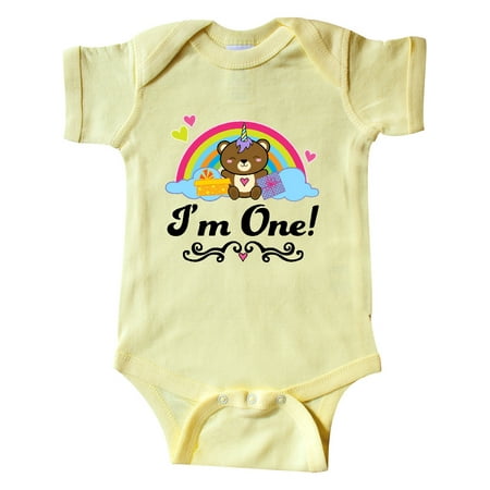 

Inktastic First birthday Baby Bear Rainbow Gift Baby Girl Bodysuit