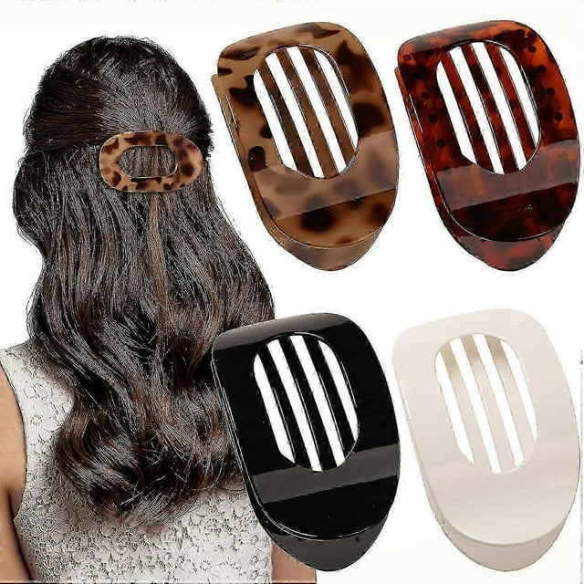 4 PCS Flat Hair Clips, Round Lay Down Hair Claw Clips for Women Girls, French Strong Hold Hair Barrettes for Thick Thin Hair,Comfortable Curved Flat C
