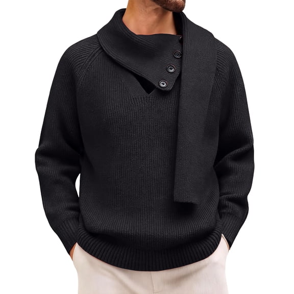 Men's Shawl Collar Button Knit Sweater Long Sleeve Casual Pullover Top