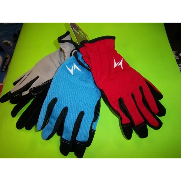 3 Pairs-Hand Crew Synthetic Leather Utility Gloves Red/Blue/Tan-Large- Hg-3218D