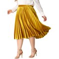 thumbnail image 4 of Agnes Orinda Women's Plus Size Elastic Waist Metallic Velvet Pleated Midi Skirt 3X Gold, 4 of 6