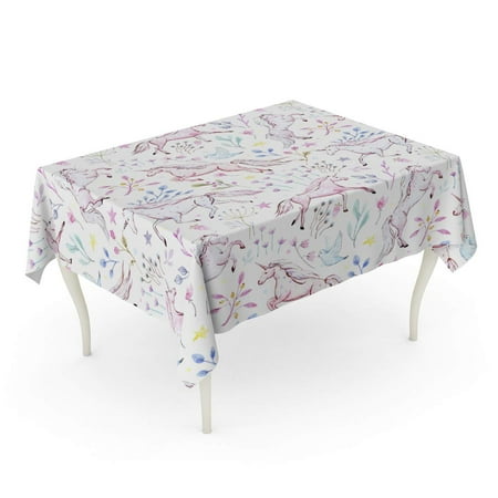 SIDONKU Blue Princess Watercolor Pattern Unicorns Floral White Galloping Colorful Tablecloth Table Desk Cover Home Party Decor 52x70 inch