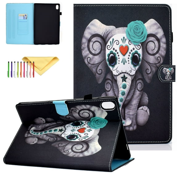 SaniMore iPad 10th Gemeration 2022 Covers and Cases, iPad 10.9 inch 10th Gen Cover with Pencil Holder, PU Leather Skin with Card Slots Auto Sleep/Wake Stand Smart Cover, Rose Elephant
