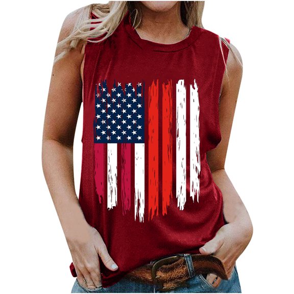 Edvintorg 4Th Of July Womens Tops And Blouses Clearance Summer Tops Women Fashion Independence Day Printed Sleeveless Casual Blouse Tunic Shirt Tops