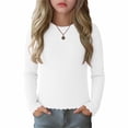thumbnail image 5 of BRGZLK Little Girls Ribbed Long Sleeve Shirts Casual Fashion Solid Color Soft Comfy Lightweight Round Neck Lettuce Trim Slim Fit Basic Pullover Tee Shirt White 15-16 Years, 5 of 5