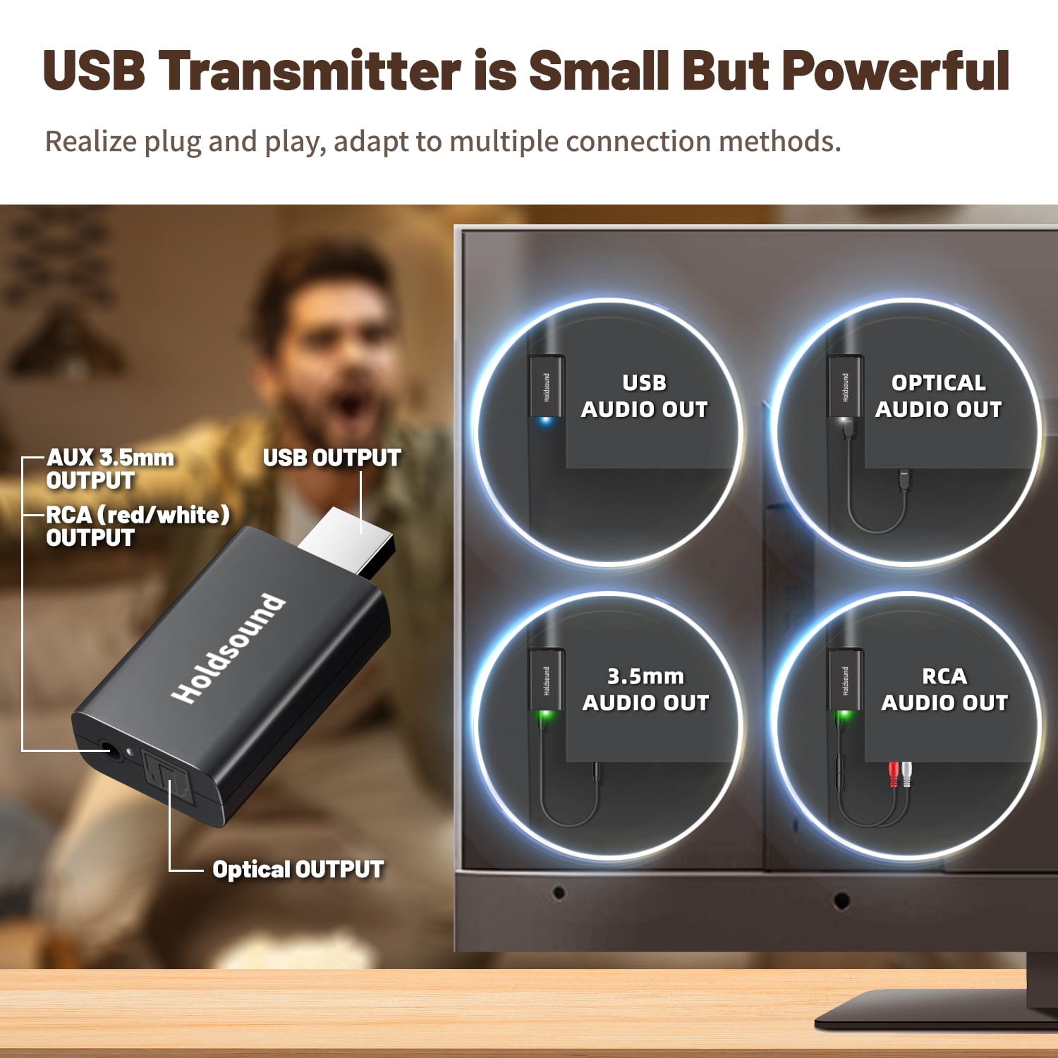 Wireless Headphones for TV Watching, BKM600 Wireless TV Headphones with Bluetooth USB Transmitter(Optical, AUX, RCA and USB Output)