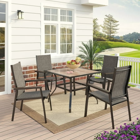 MF Studio 5 Pieces Patio Dining Set Outdoor Modern Furniture with 4 Pieces Aluminum Chairs and 1 Piece Square Dining Table Suitable for Patio Garden Backyard, Black