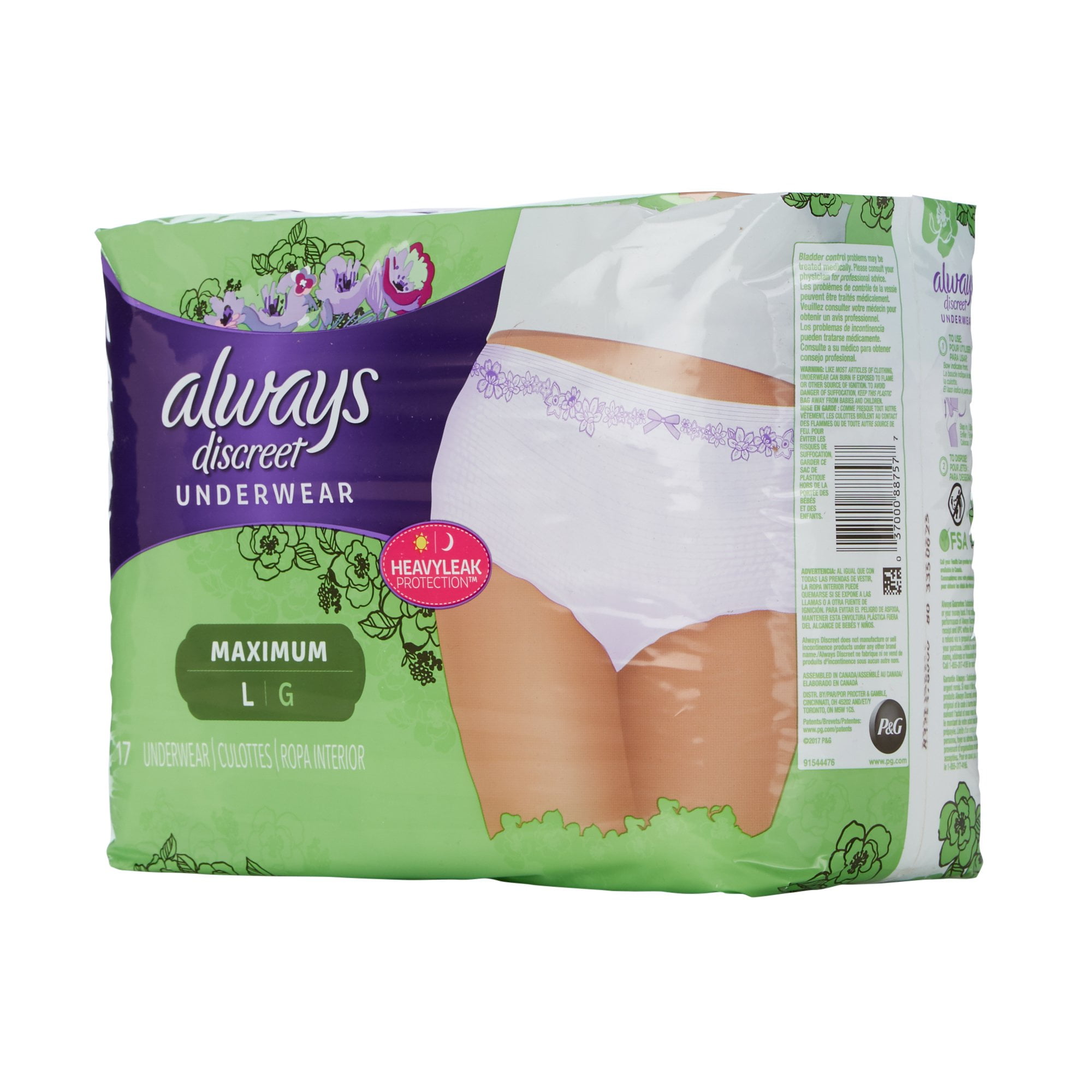 Always Discreet Adult Underwear Pull On Large Disposable Heavy