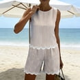 thumbnail image 6 of Women's Striped Two-Piece Sleeveless Patchwork Trimmed And Shorts Casual Summer Set, 6 of 6