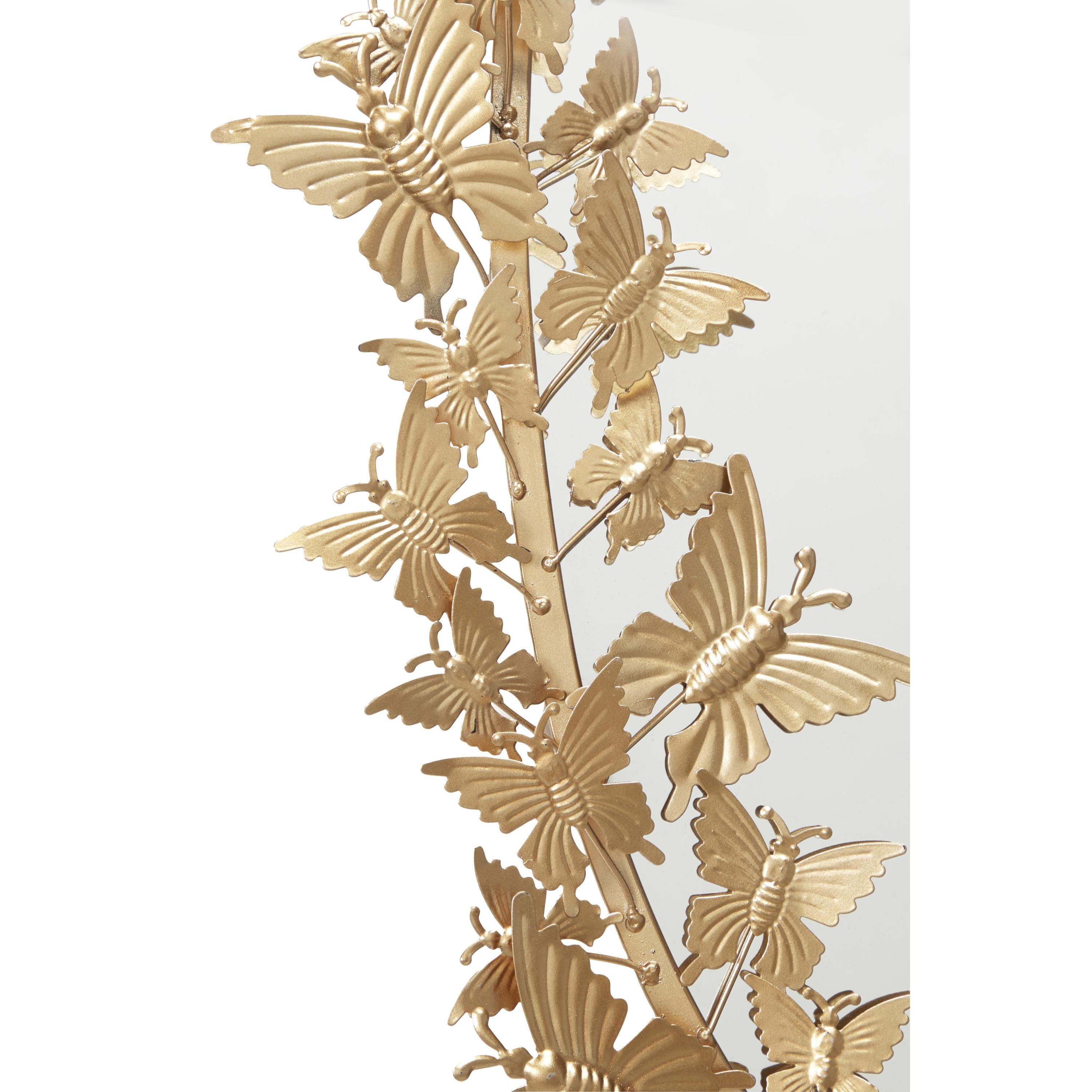 DecMode 19" x 33" Gold Oval 3D Butterfly Wall Mirror
