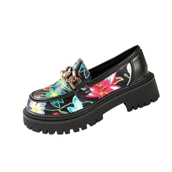 Black Ladies Everyday Shoes Featuring Metal Decoration Round Toe Design And Low Heel Great For Casual Outfits
