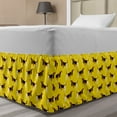 thumbnail image 1 of Dogs Bed Skirt, Yellow Background with Fun Pet Characters in Simple Doodle Style, Elastic Bedskirt Dust Ruffle Wrap Around for Bedding Decor, 4 Sizes, Yellow Pale Brown Black, by Ambesonne, 1 of 2