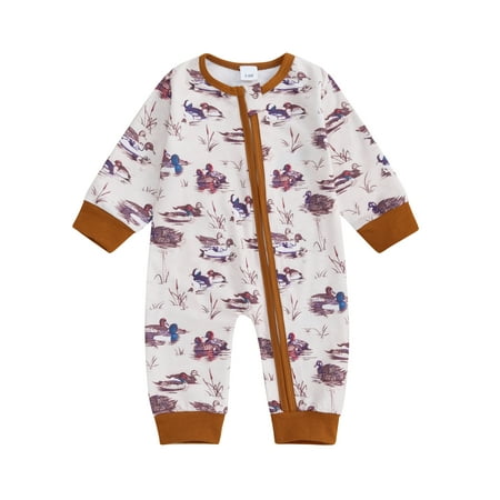 

Baby Boys Girls Jumpsuits Long Sleeve Duck Print Zip Up Rompers
