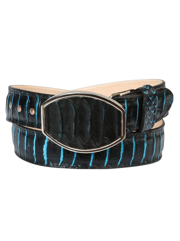 Mens Western Belt El General Imitation Python - Black/Blue 45572
