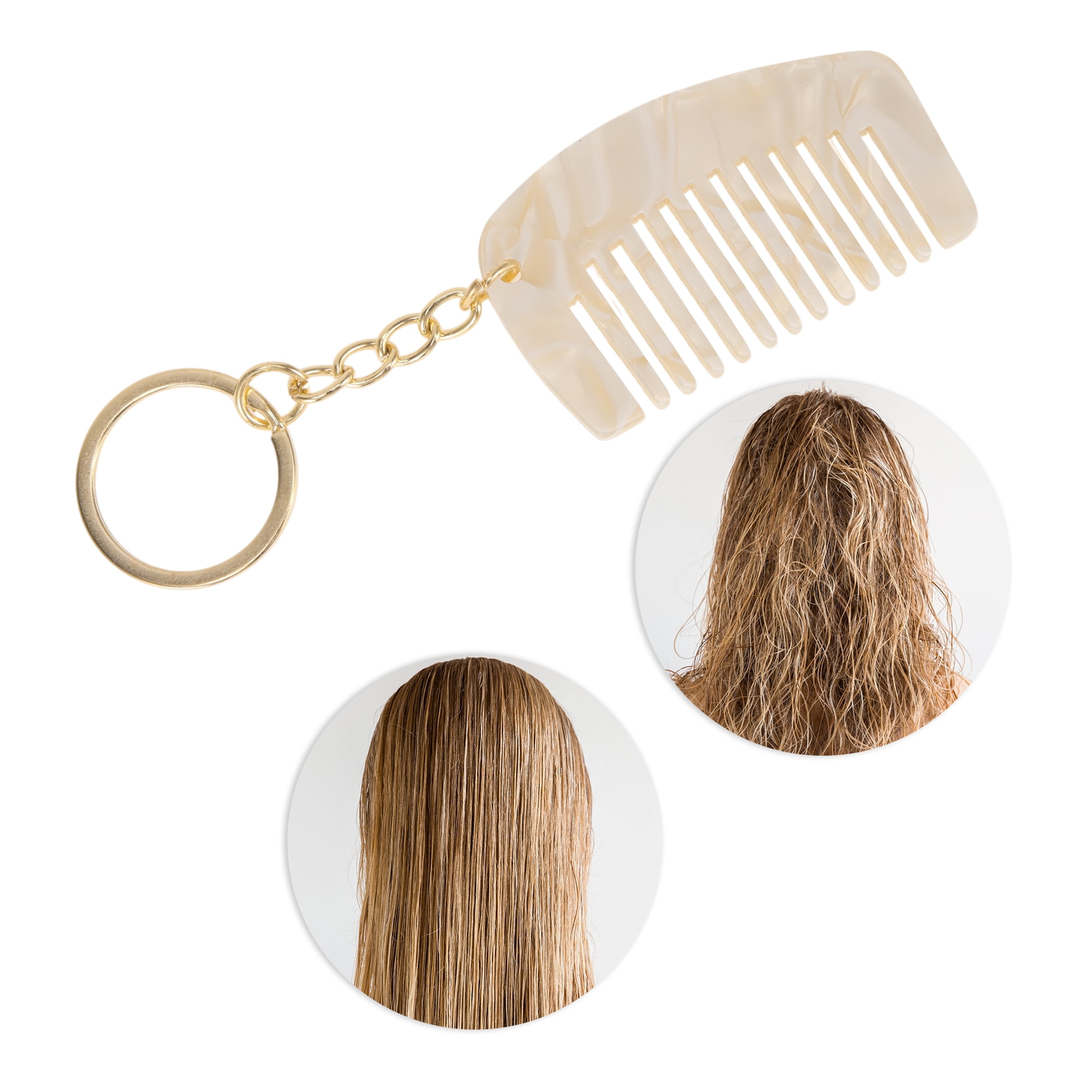 Unique Bargains 1 Pc Portable Mini Keychain Hair Comb for All Hair Types Styles Beige