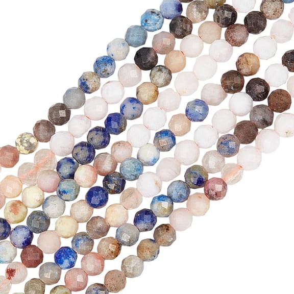 2 Strands 240Pcs Stone Beads 3mm Natural Mixed Gemstone Beads Strands Round Faceted Micro Cut Loose Spacer Beads Charms for DIY Jewellery Making Craft Supplies colorful