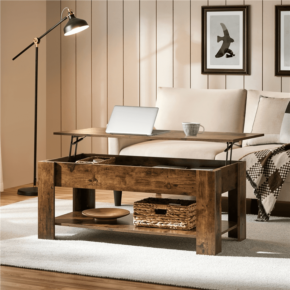 Renwick Modern Lift Top Coffee Table for Reception, Rustic Brown