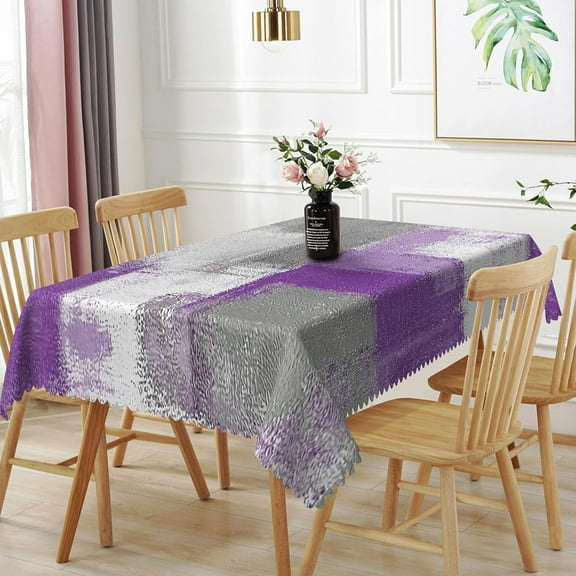 60x84inches Purple and Grey Modern Table Cloth Abstract Art Painting Rectangle Tablecloth Spillproof Wipeable Lavender Fabric Table Cover for Kitchen Dining Room Wedding Buffet Party Supplies