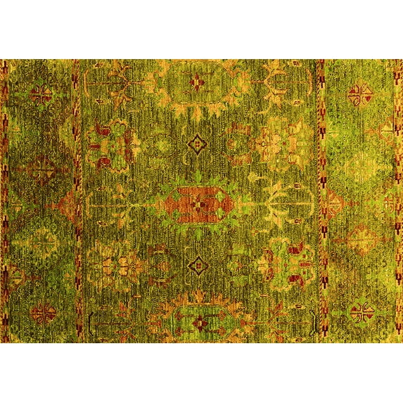 Ahgly Company Indoor Rectangle Oriental Yellow Industrial Area Rugs, 7' x 10'