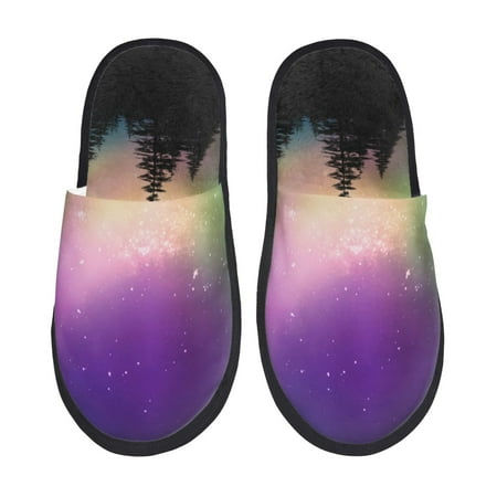 Balery Northern Lights Slient Indoor Furry Fleece Comfort House Shoes Soft Non-Slip Home Shoes Cotton slippers House Slippers-- Large