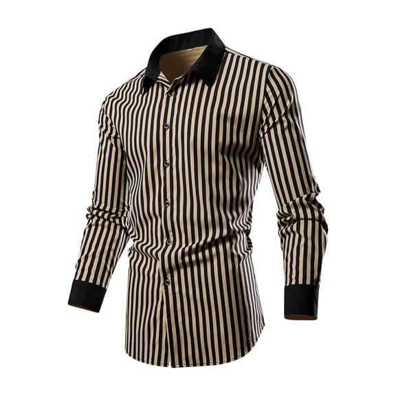 GigrtiJin Mens Button down Shirts Long Sleeve Striped Casual Lapel Shirt Business Fashion Loose Basic Tops Blouse