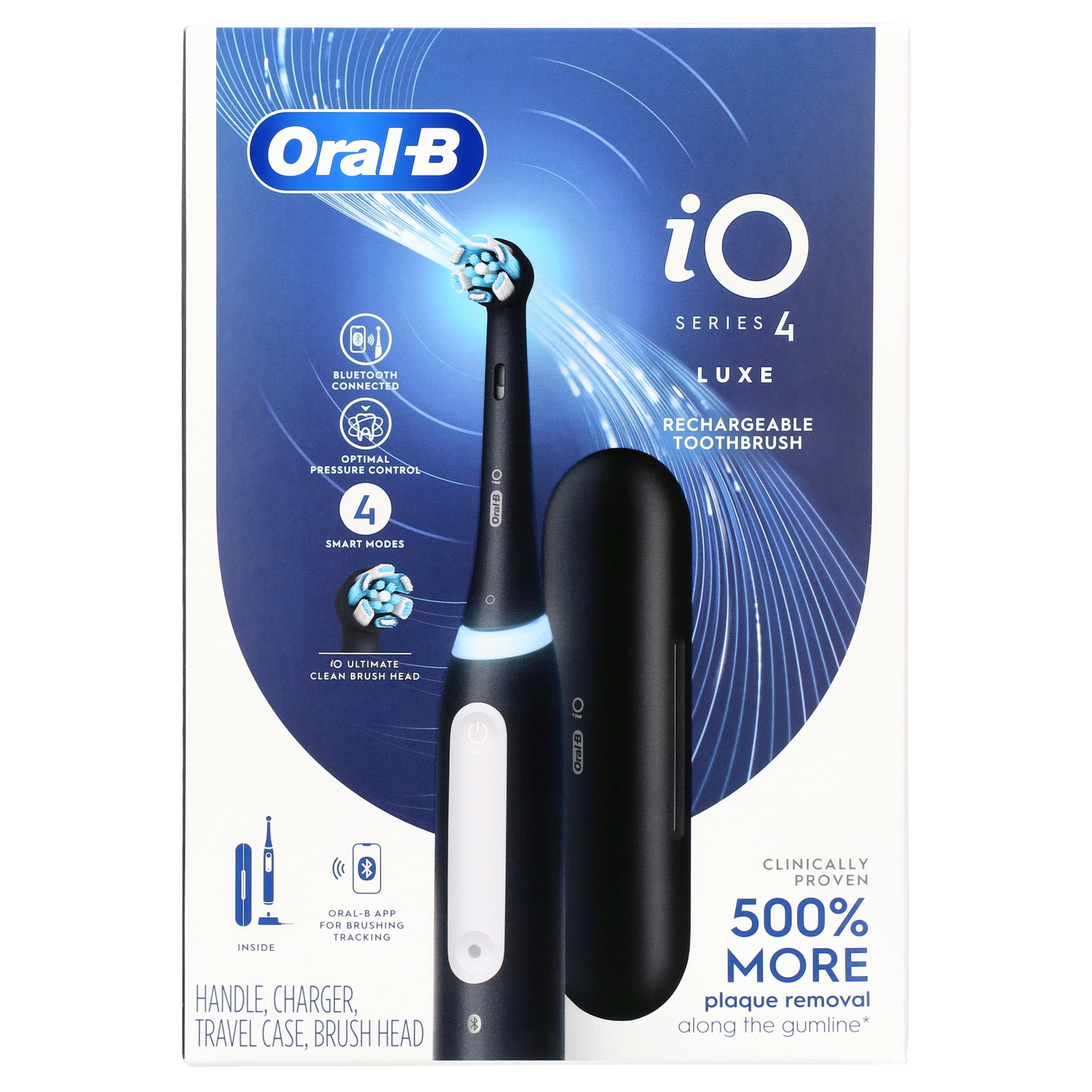 Oral-B Brush 4 with (1) iO Black Electric Toothbrush Head, Series Rechargeable,